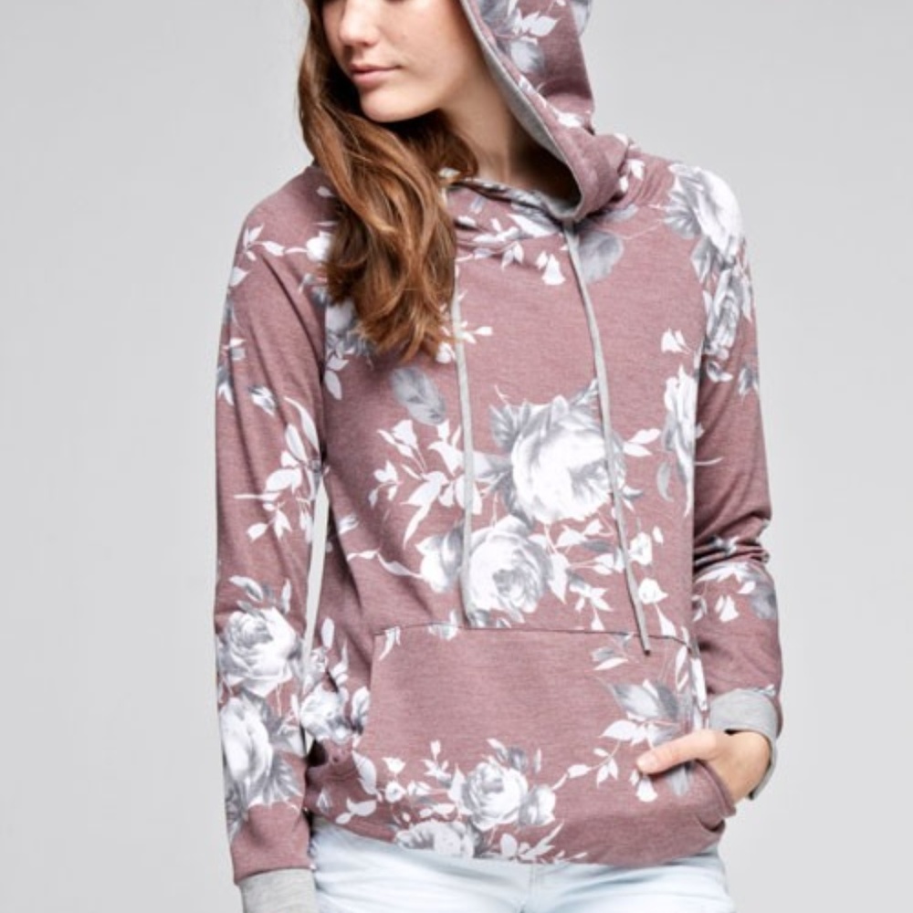 NEW Beautiful floral hoody grey burgundy - Picture 3 of 8